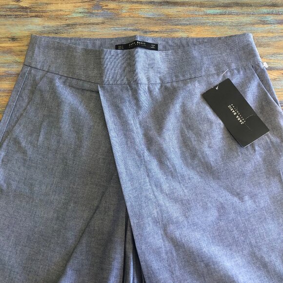 Zara Basics Collection Pants Overlap Wrap Front Blue Womens Size M S - Picture 2 of 10